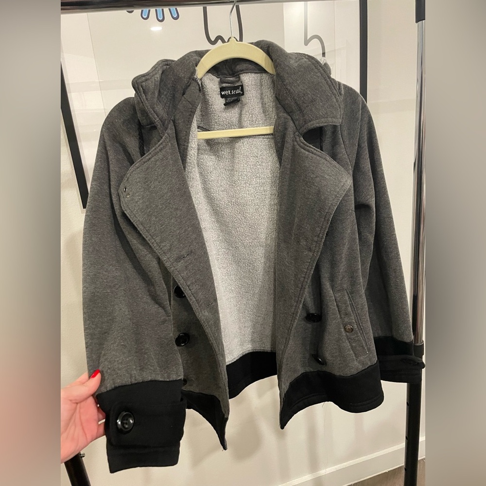 Grey & black coat w/ detachable hood